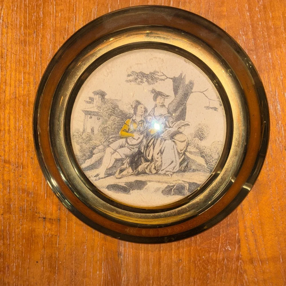 Gold Framed Vintage Romantic Scene Wall Art - Yellow Accent